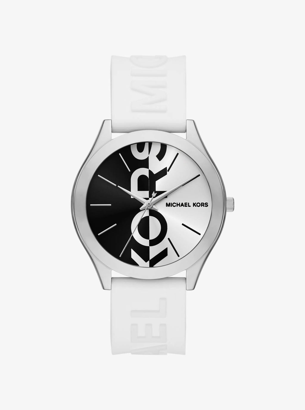 Oversized Aspyn Silver-Tone and Silicone Strap Watch