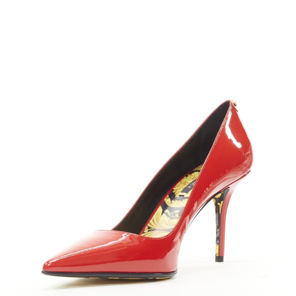 Versace red patent Medusa stud pumps