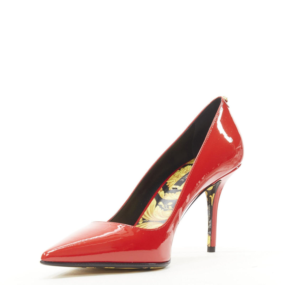 Versace red patent Medusa stud pumps