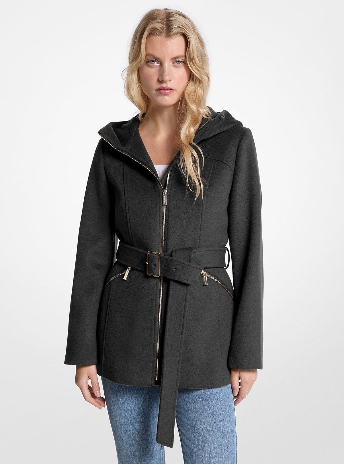 Wool Blend Hooded Coat