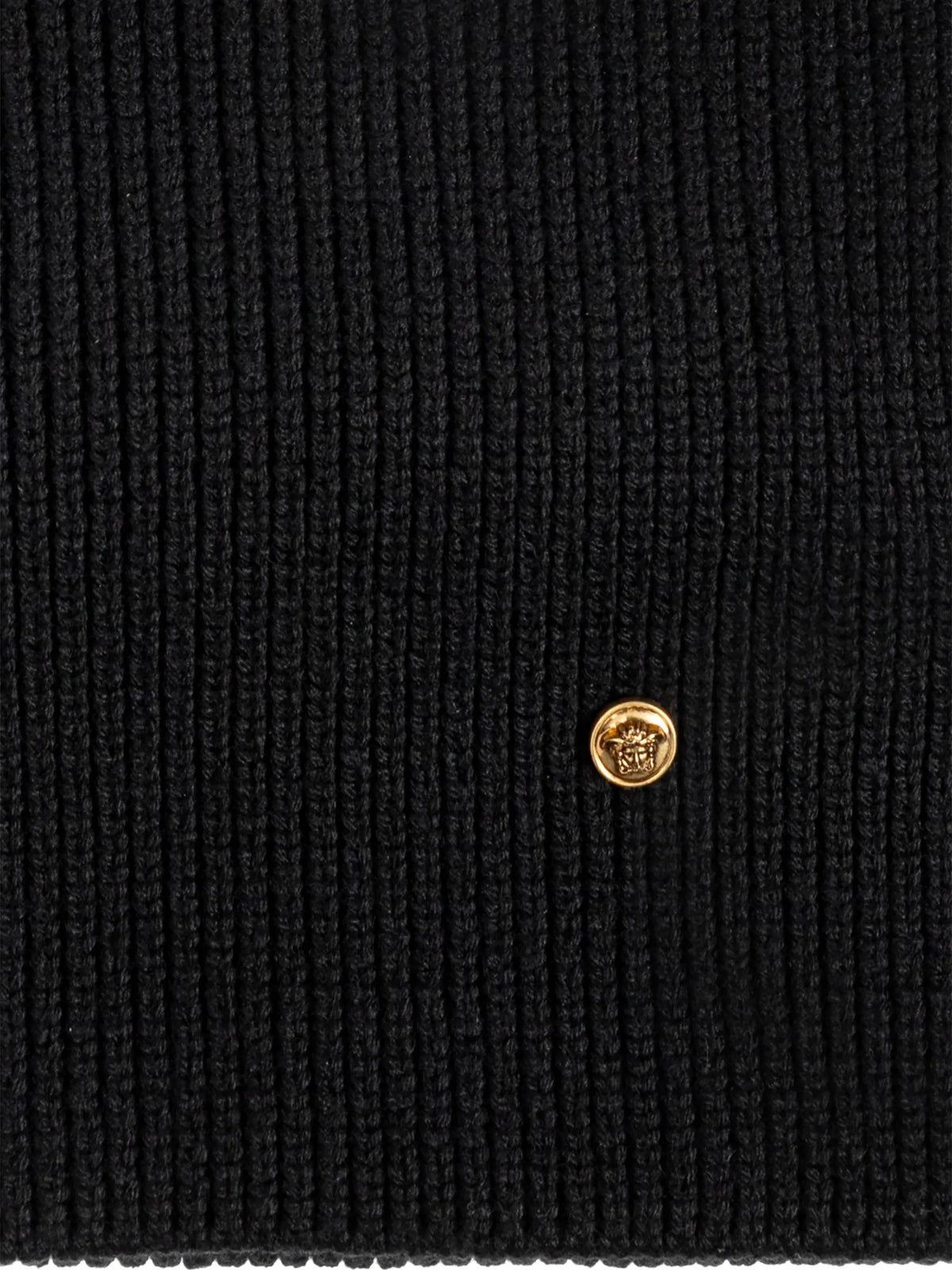 Soft Wool Knit Scarf With Gold Emblem