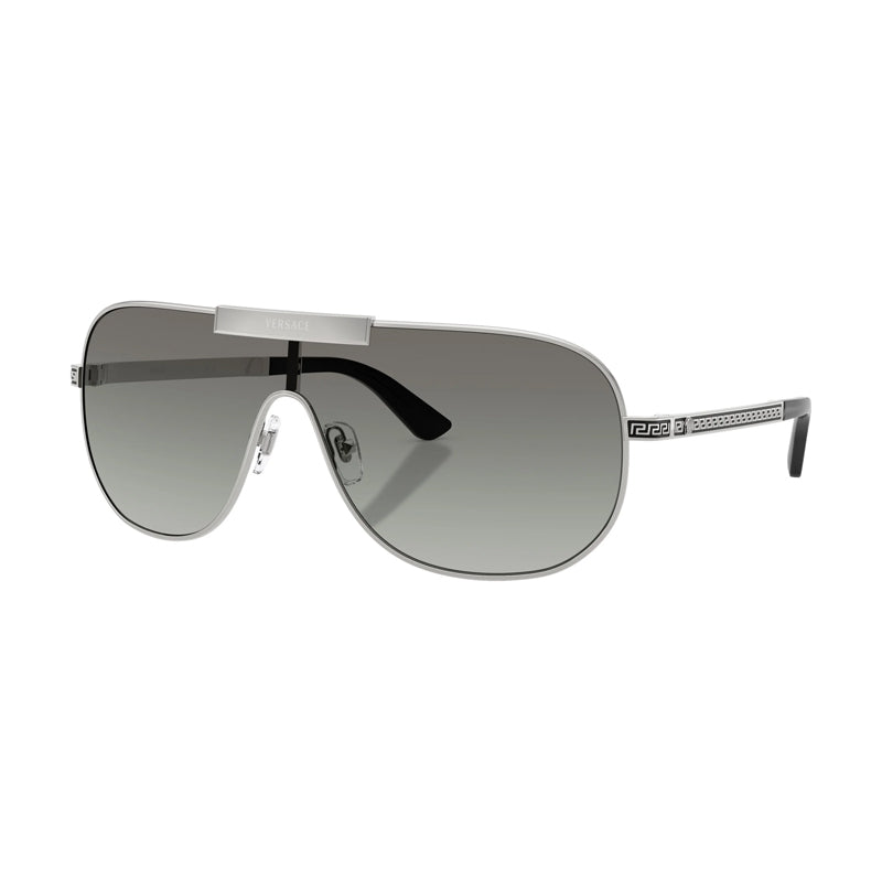 Versace Sunglasses Shield Full Rim, Silver Frame And Grey Gradient Lens Ve2293100011