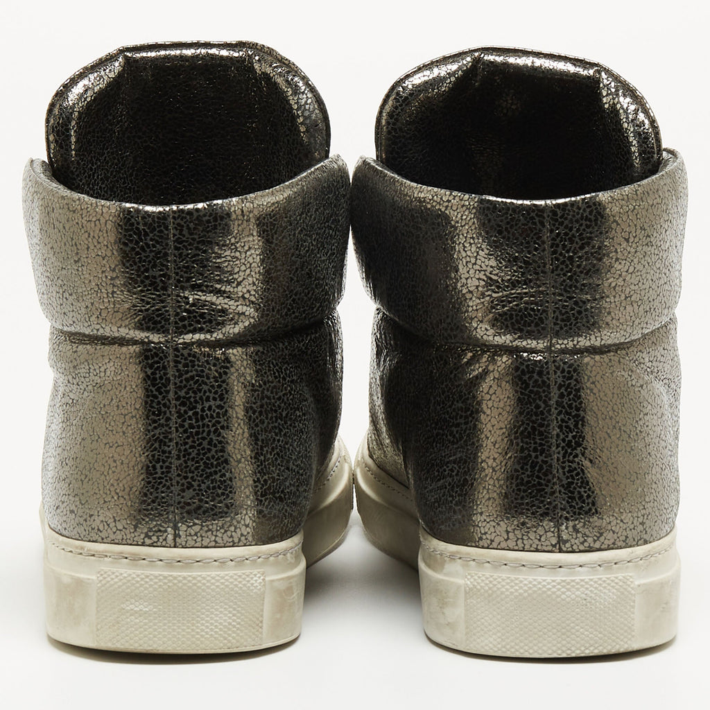 Versace Metallic Grey Leather Medusa High Top Sneakers
