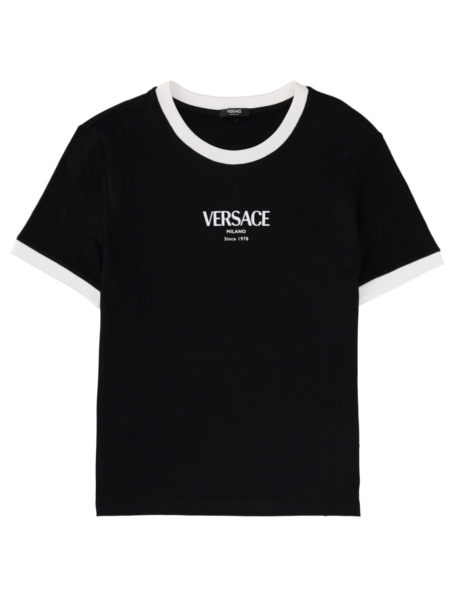 Black Cropped White Trim Viscose-Blend T-Shirt