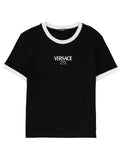 Black Cropped White Trim Viscose-Blend T-Shirt
