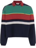 Multi Striped Cropped Cotton Polo Shirt
