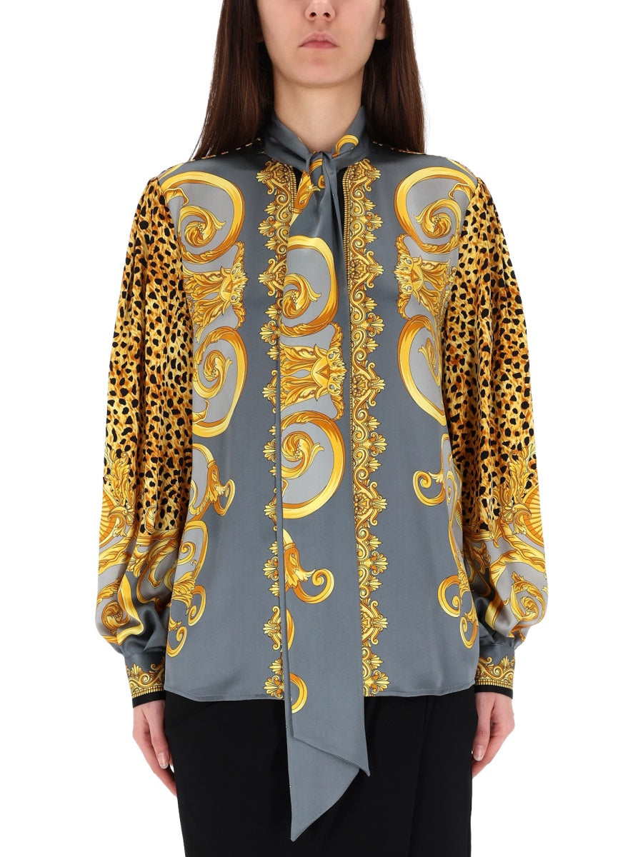 Grey Silk Baroque Blouse