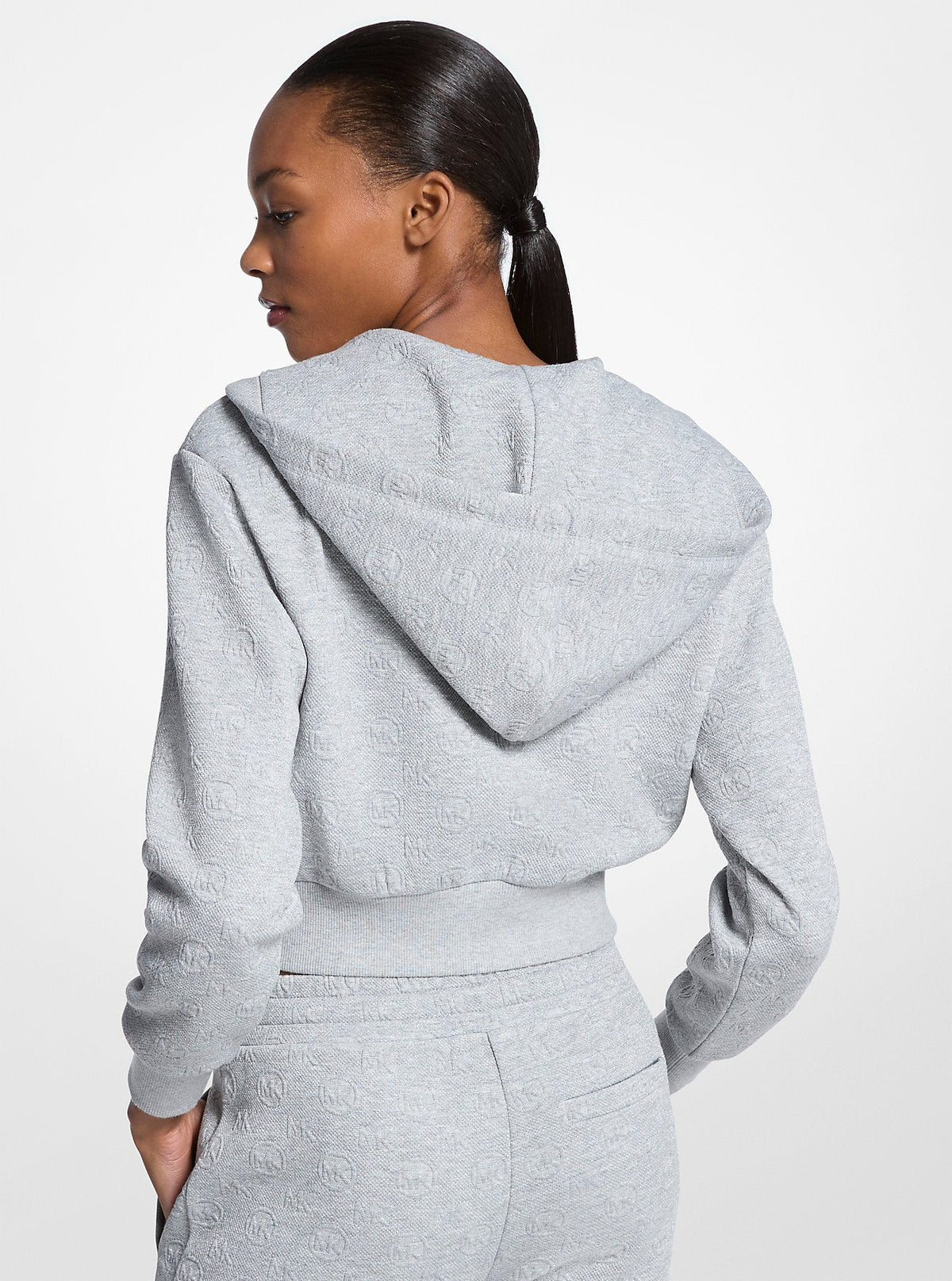 Logo Jacquard Cropped Zip-Up Hoodie