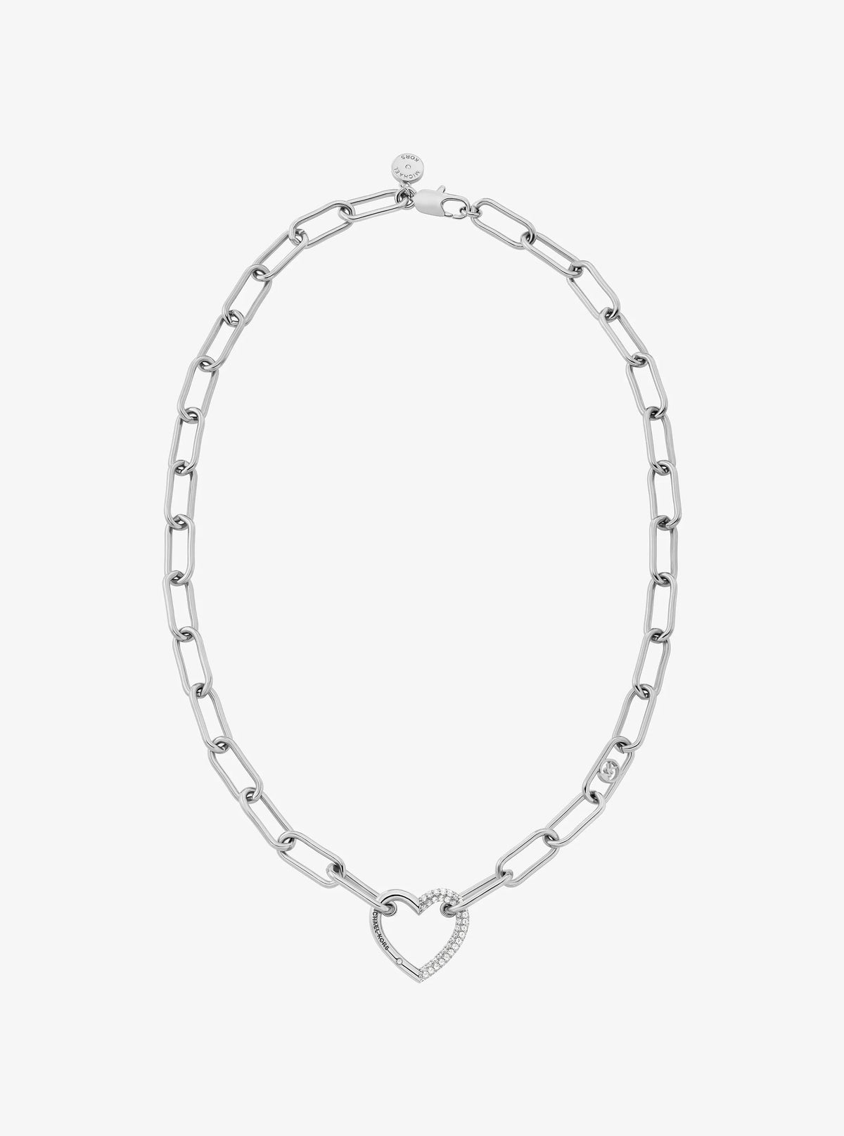 Pavé Heart Curb-Link Necklace