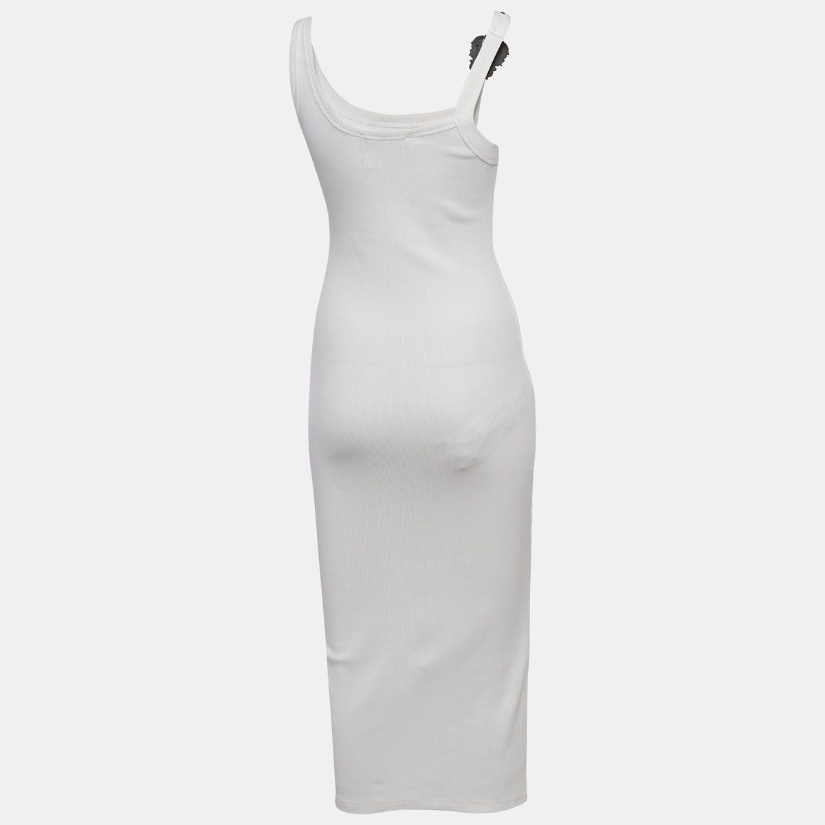 Versace Jeans Couture White Rib Knit Buckle Strap Midi Dress