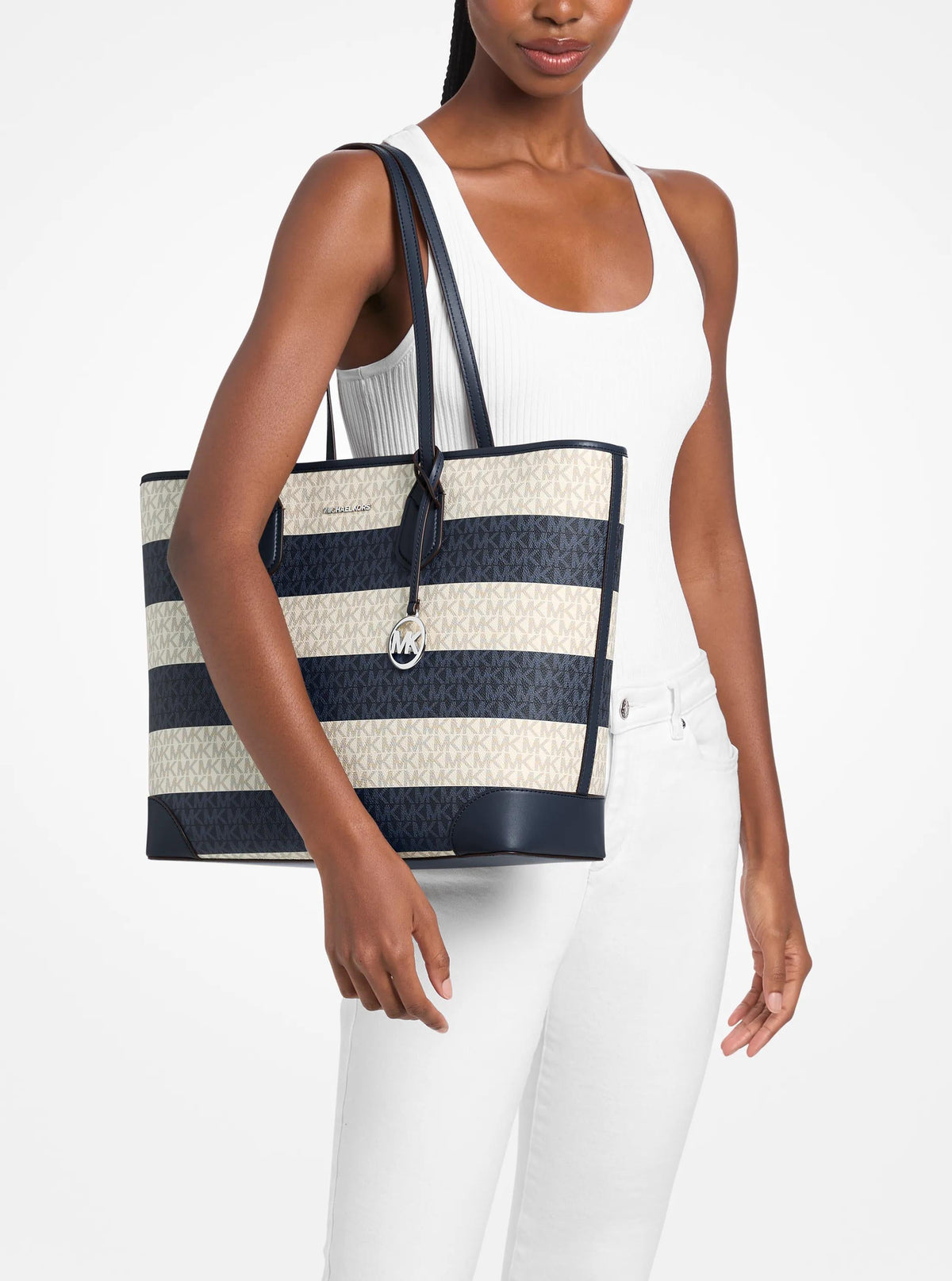 Eva Large Striped Signature Logo Tote Bag