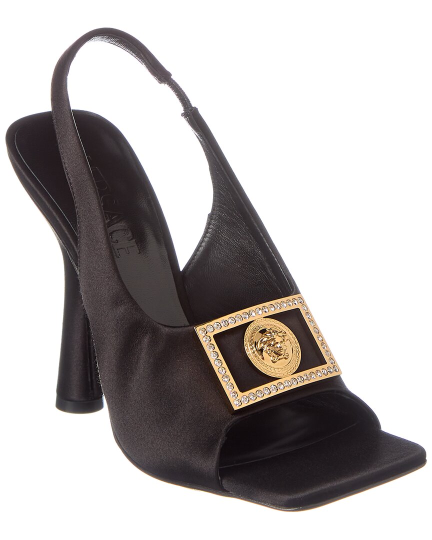 Versace Medusa Plaque Satin Slingback Sandal