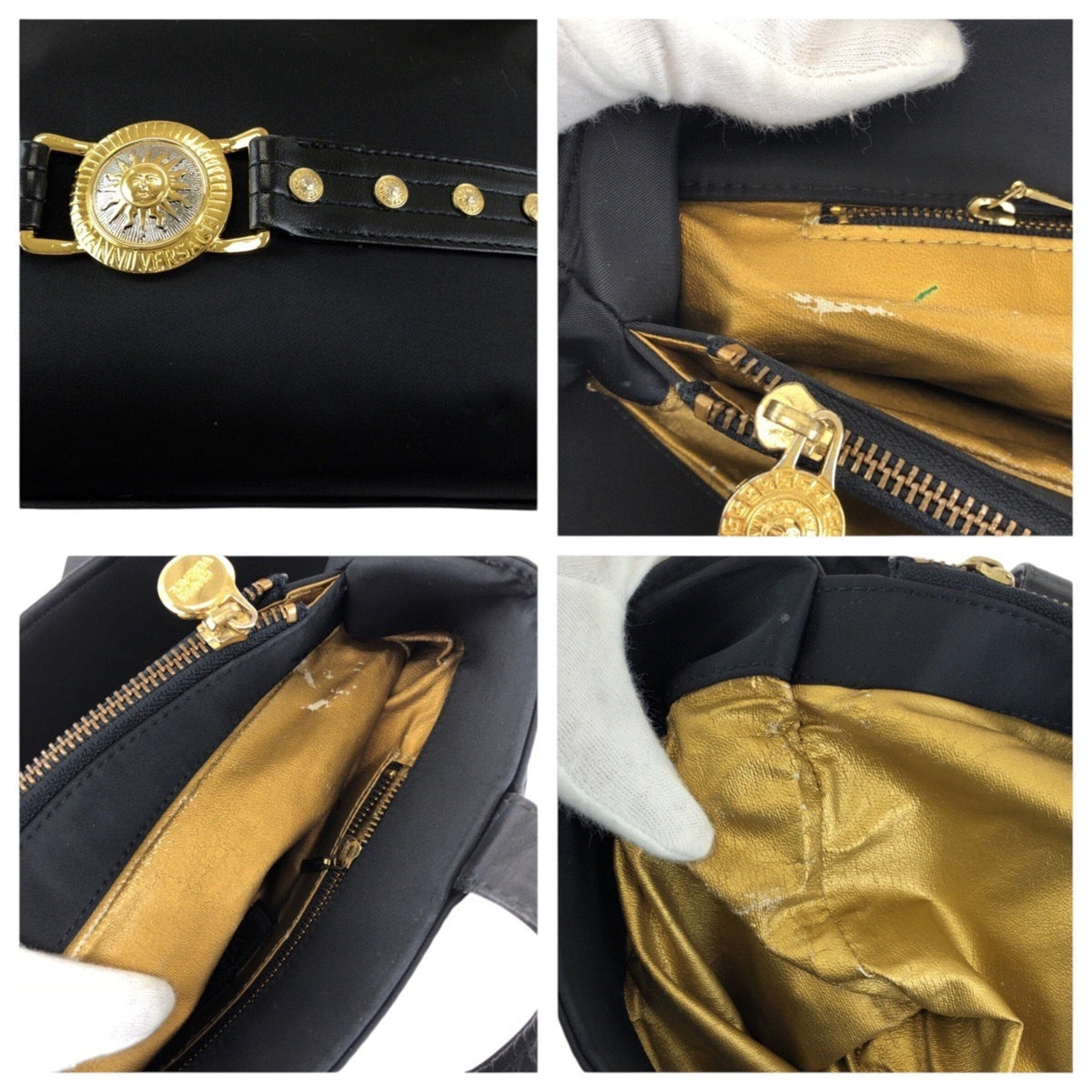 Versace Nylon Leather Shoulder Bag Tote Bag (Pre-Owned)