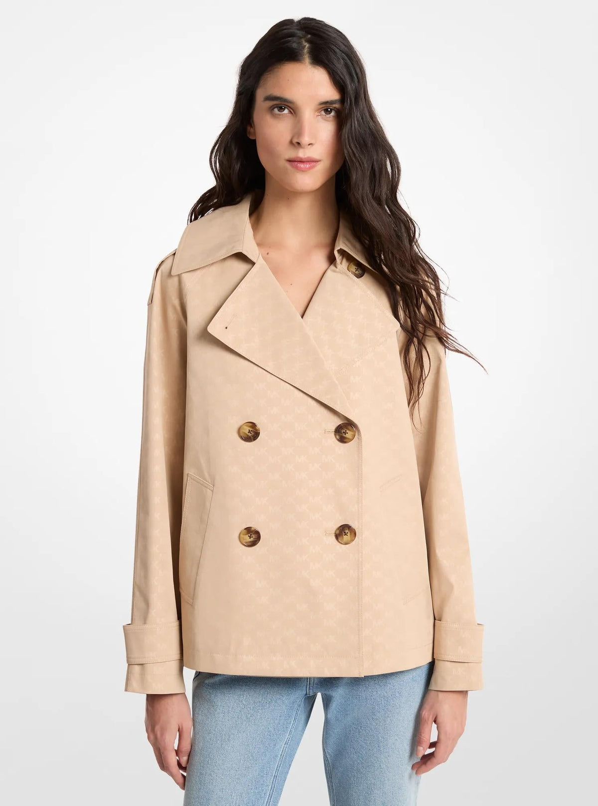 Logo Print Woven Cropped Trench Coat