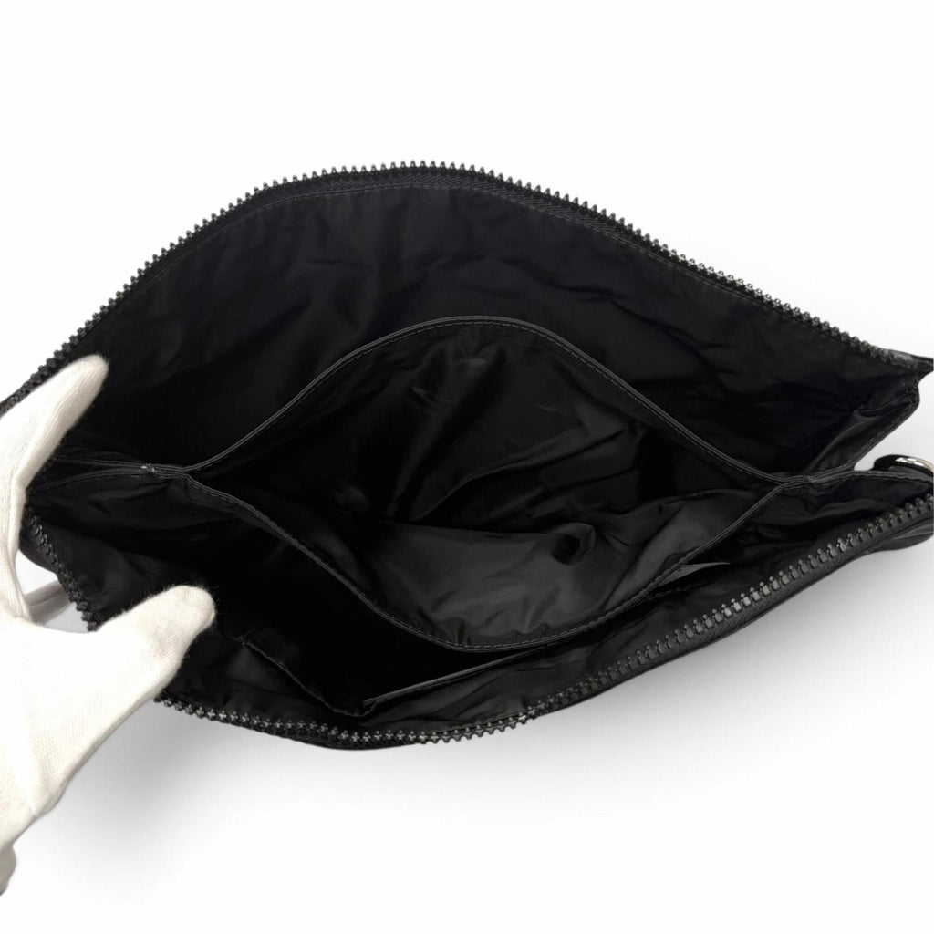 Versace Nylon Leather Clutch Bag Shoulder Bag (Pre-Owned)