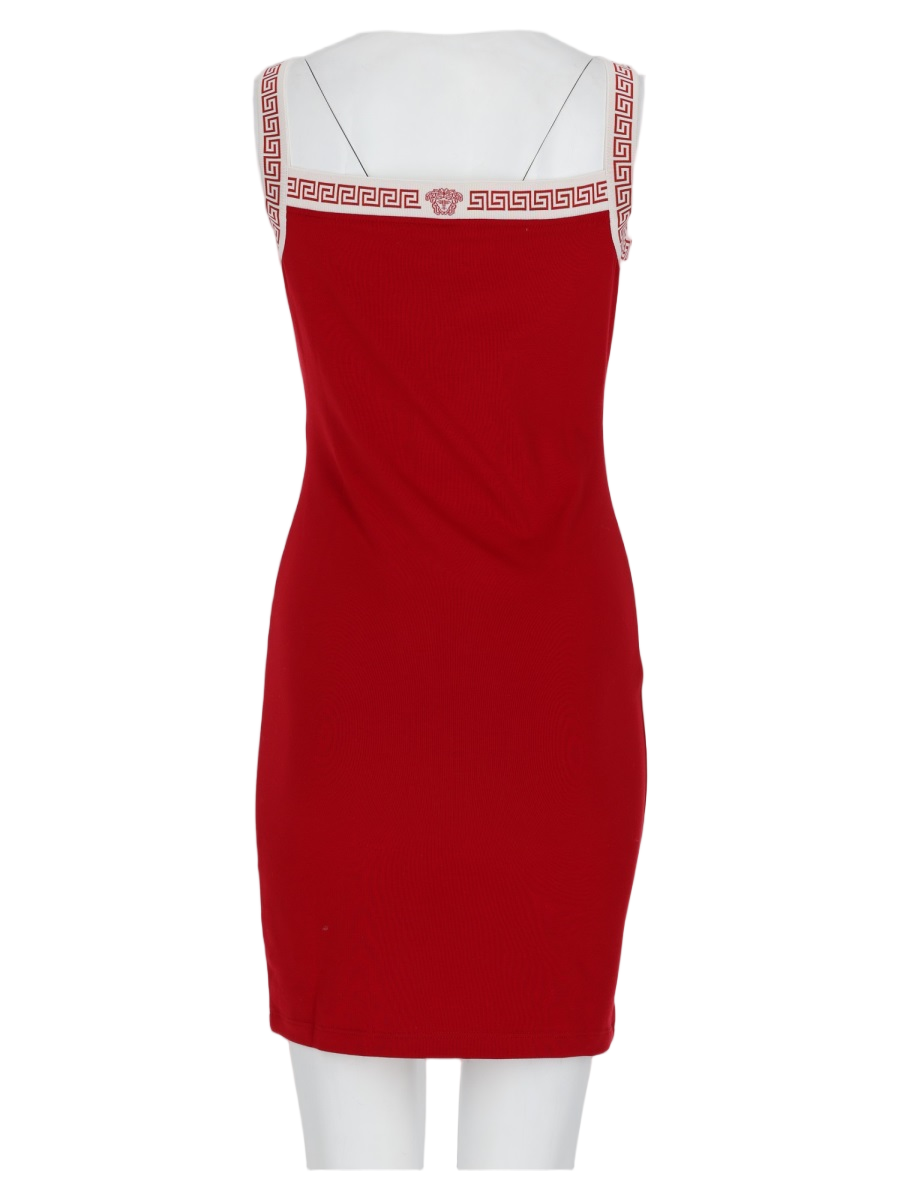 Fitted Mini Dress With Geometric Greek Key Trim