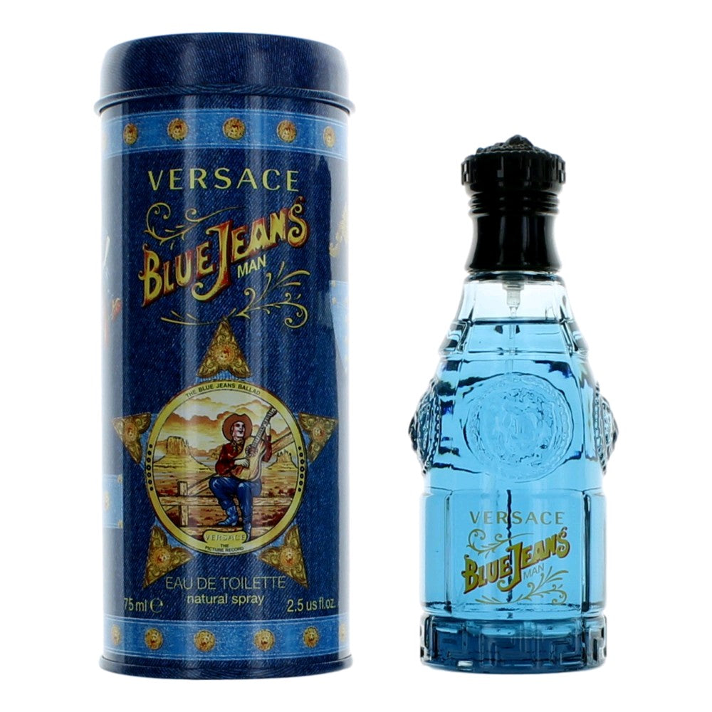 2pcs Blue Jeans by Versace, 2.5 oz Eau De Toilette Spray for Men