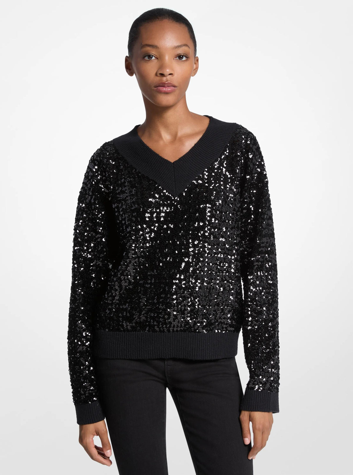 Sequined Cotton Blend Sweater