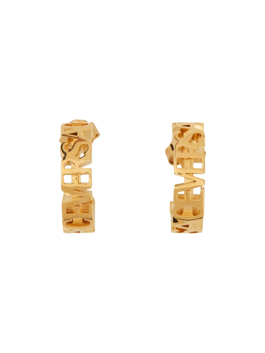 Polished Brass Logo Hoop Earrings