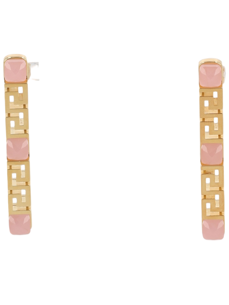 Gold Geometric Pink Accent Earrings