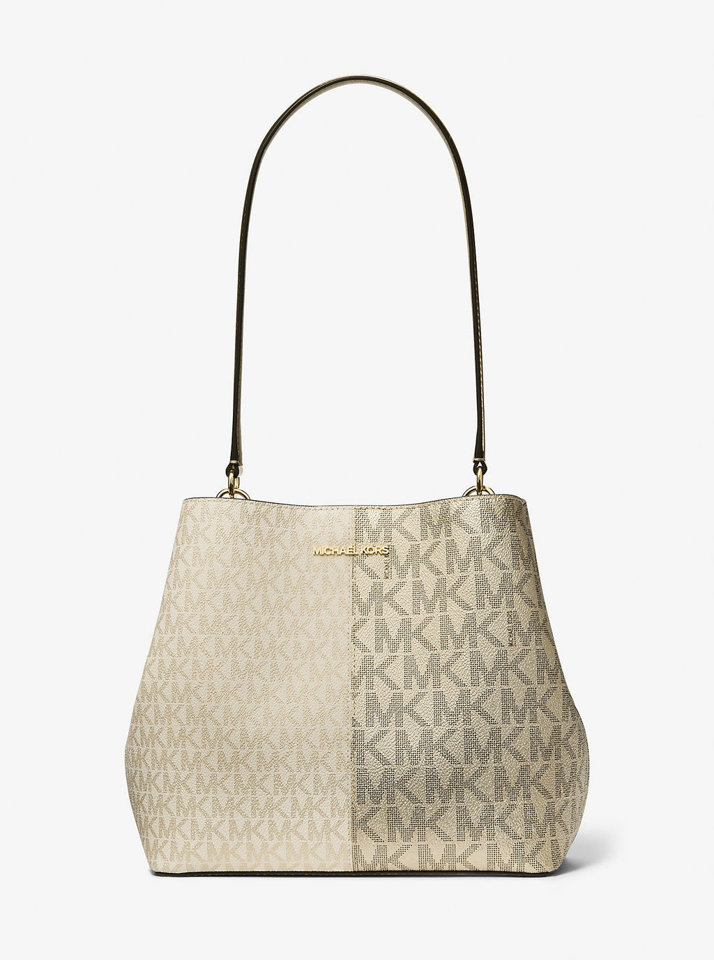 Pratt Medium Two-Tone Metallic Signature Logo Shoulder Bag
