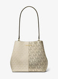 Pratt Medium Two-Tone Metallic Signature Logo Shoulder Bag