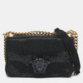 Versace Sultan Medusa Black Crystal Embellished Suede Shoulder Bag