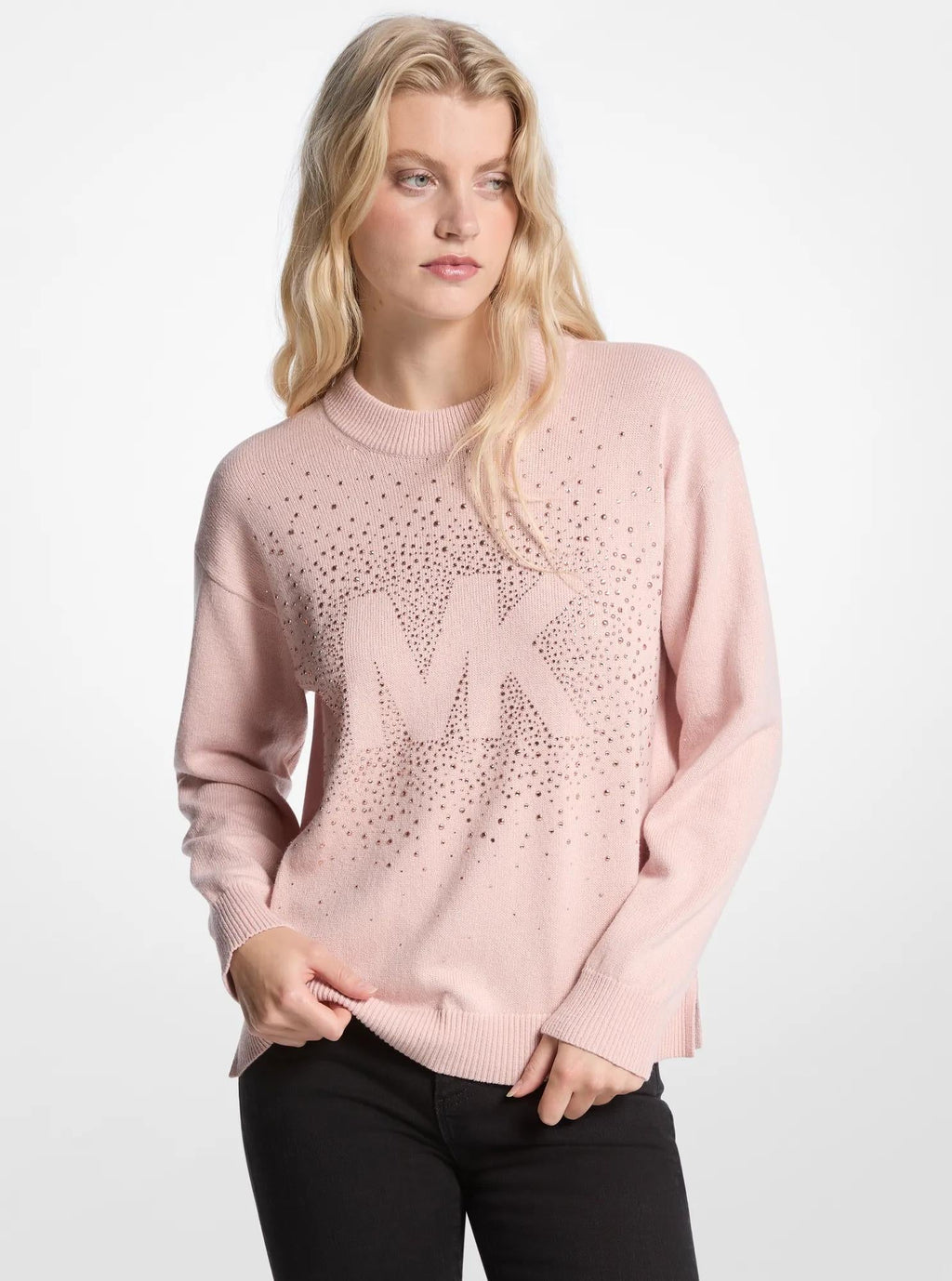 Embellished Logo Cotton Blend Sweater