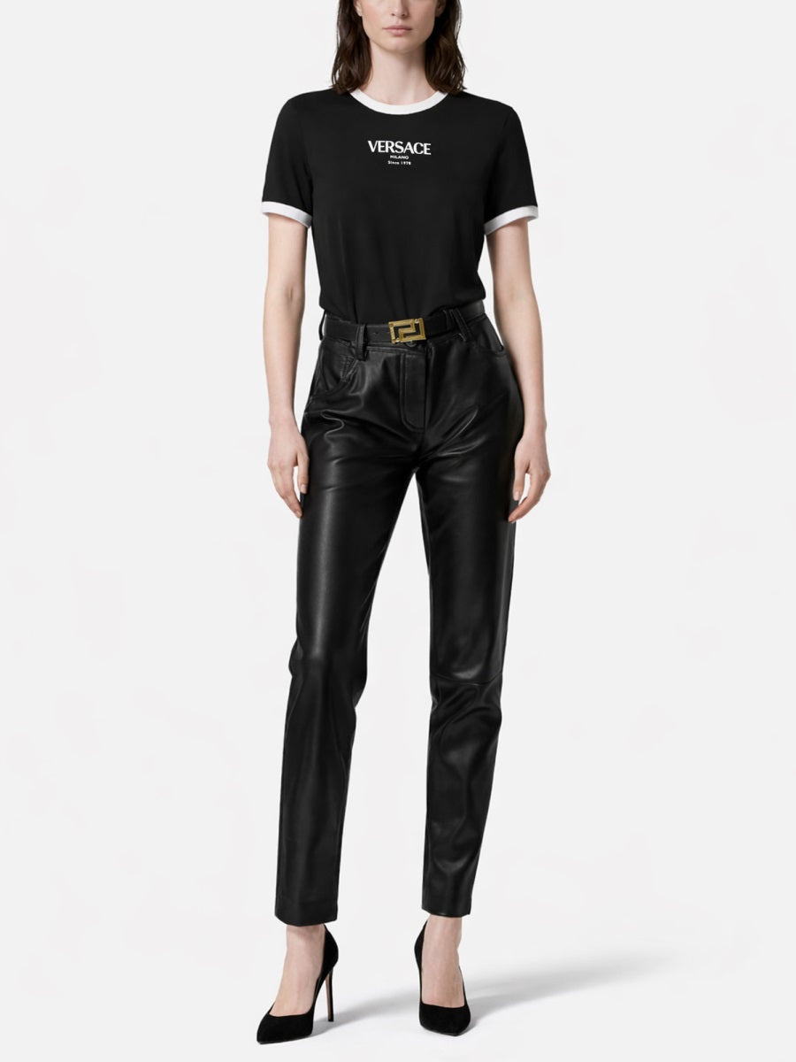Black Cropped White Trim Viscose-Blend T-Shirt