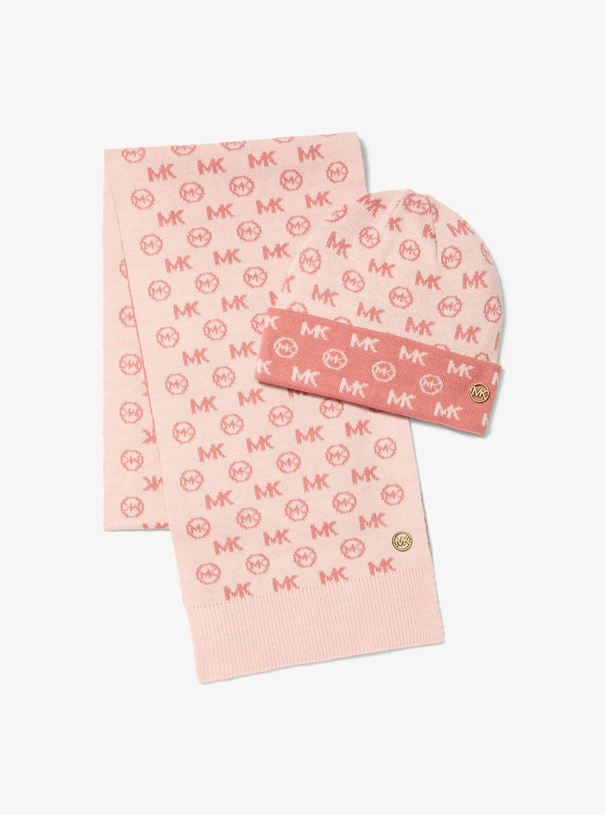 Logo Jacquard Knit Beanie Hat and Scarf Set