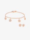 Pavé Flower Charm Bracelet and Stud Earrings Jewelry Set