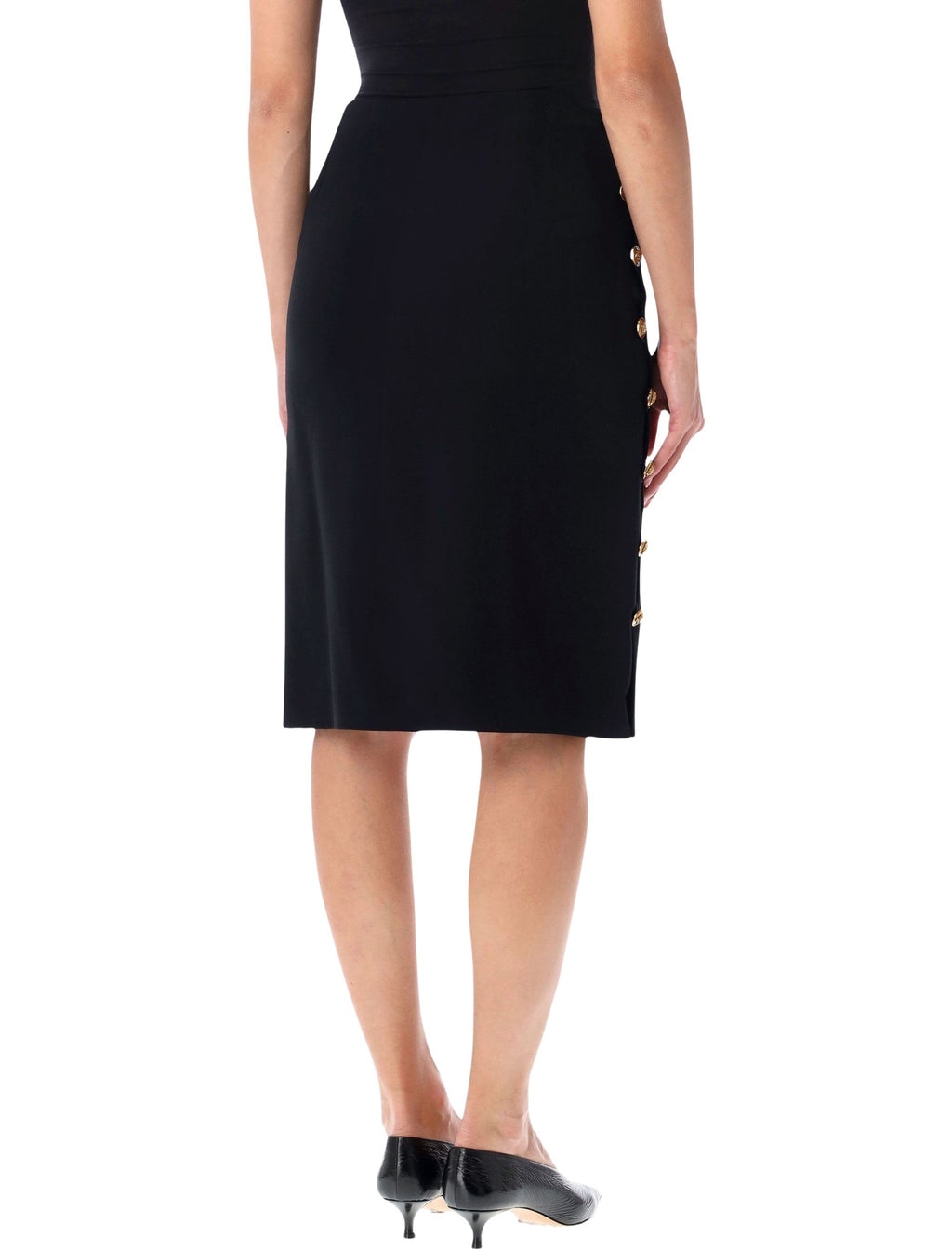 Gold Button Accent Knee-Length Skirt