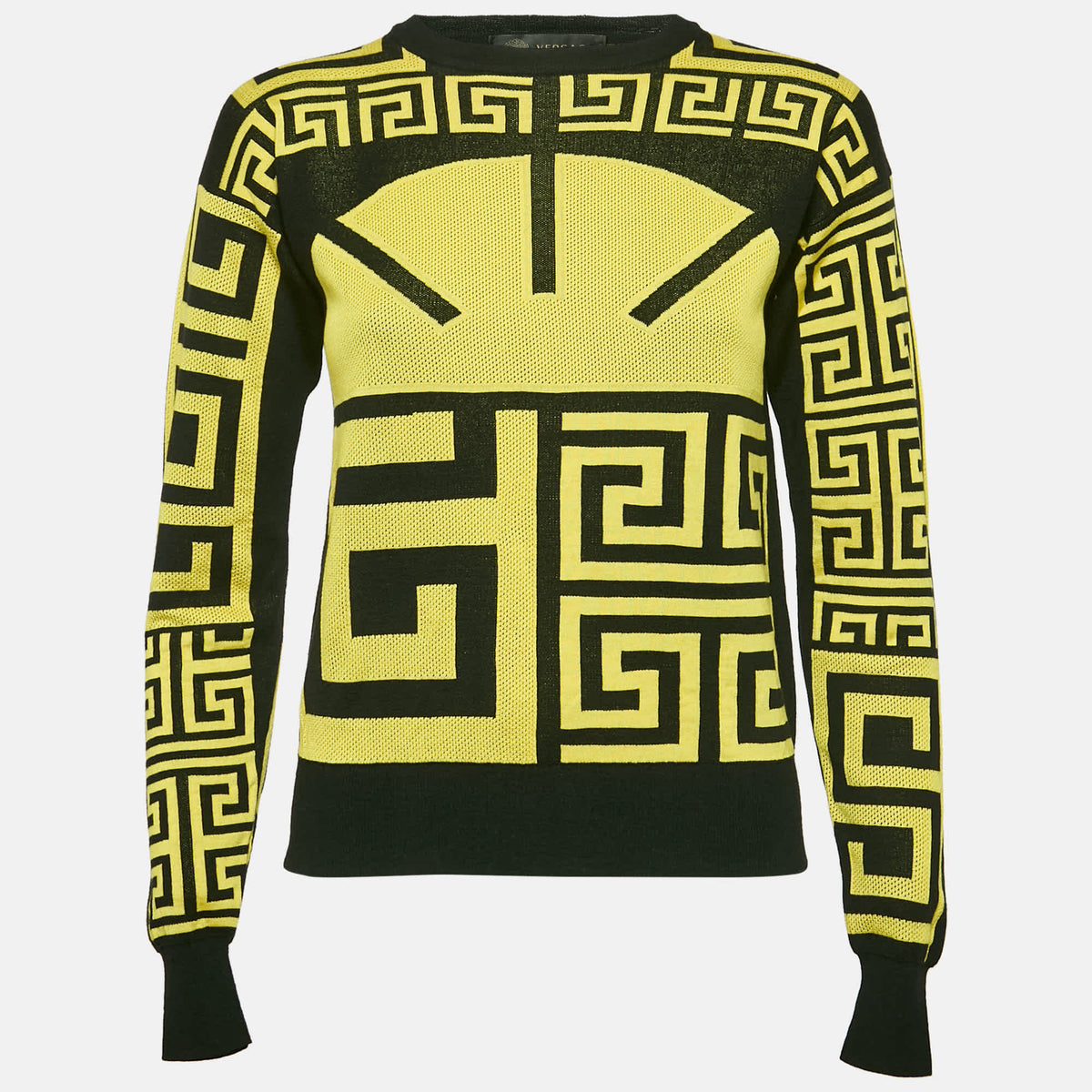 Versace Black/yellow Greca Pattern Jersey Crewneck Sweatshirt