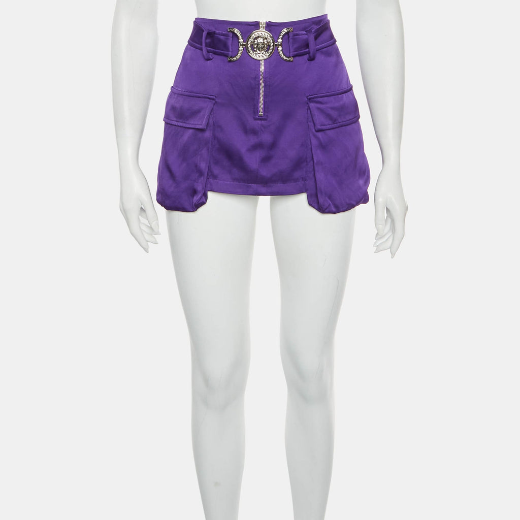 Versace Purple Viscose Medusa Head-Motif Miniskirt S/ Waist