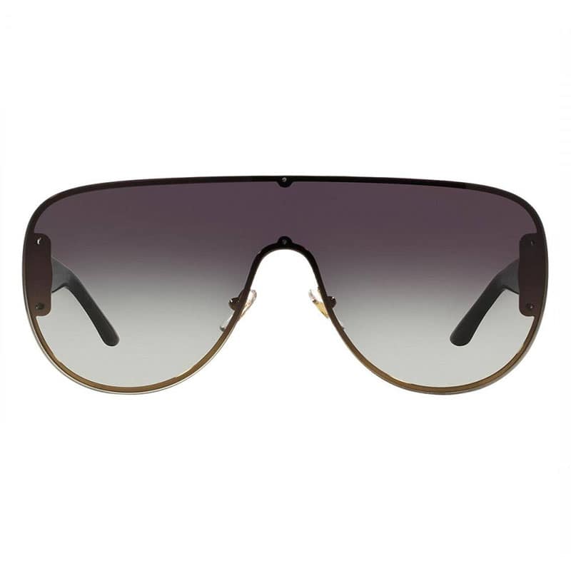 Versace Sunglasses Shield Semi Rim, Pale Gold Frame And Light Grey Gradient Dark Blue Lens Ve216612528G