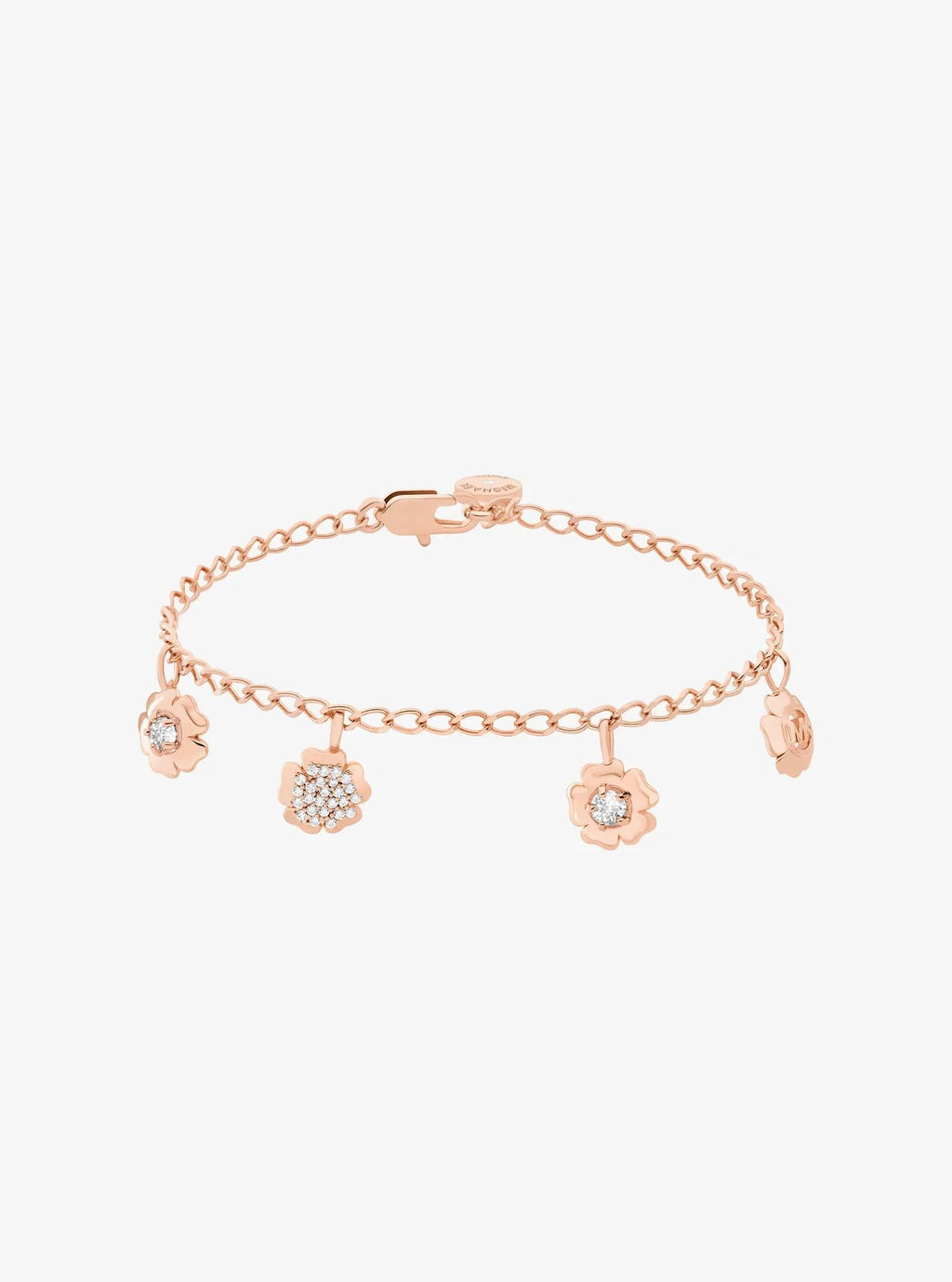 Pavé Flower Charm Bracelet and Stud Earrings Jewelry Set