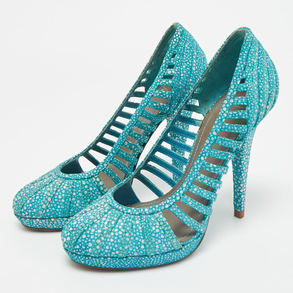 Versace Blue/white Suede Platform Pumps