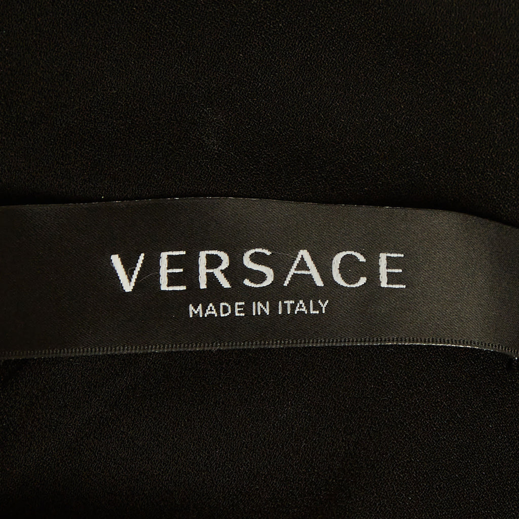 Versace Black Crepe Medusa Detail Ruche Midi Dress