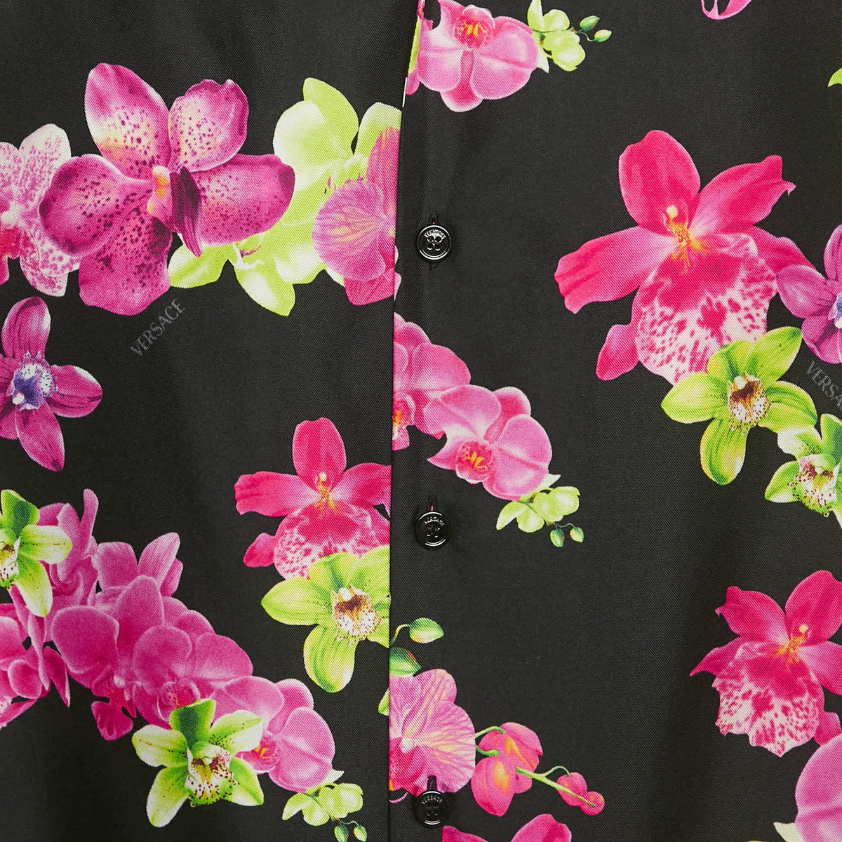 Versace Black/pink Floral Print Silk American Fit Shirt