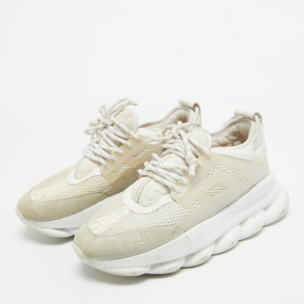 Versace White Suede And Pvc Chain Reaction Sneakers