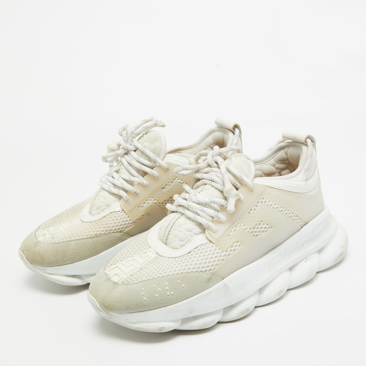 Versace White Suede And Pvc Chain Reaction Sneakers