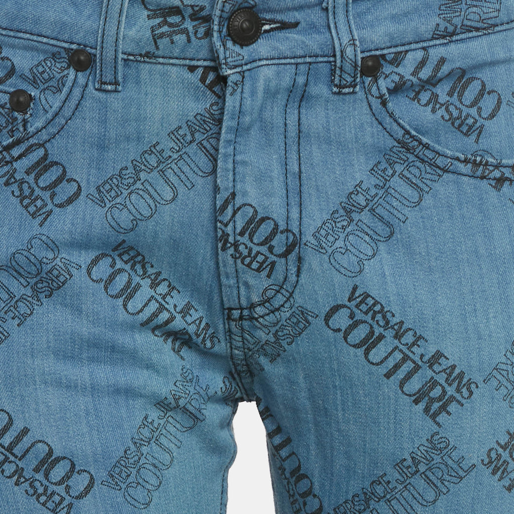 Versace Jeans Couture Blue Logo Print Denim Skinny Jeans M/waist