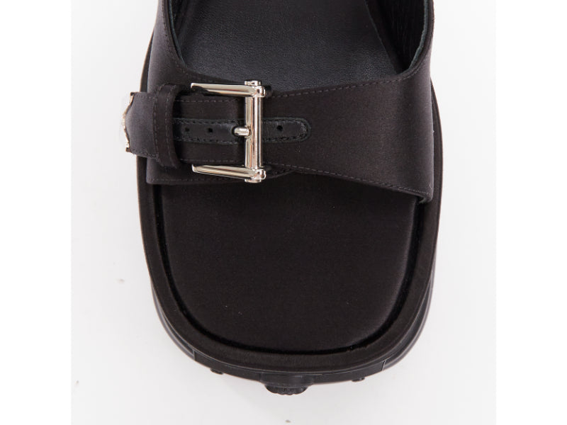 Versace Black satin silk silver Medusa sandals