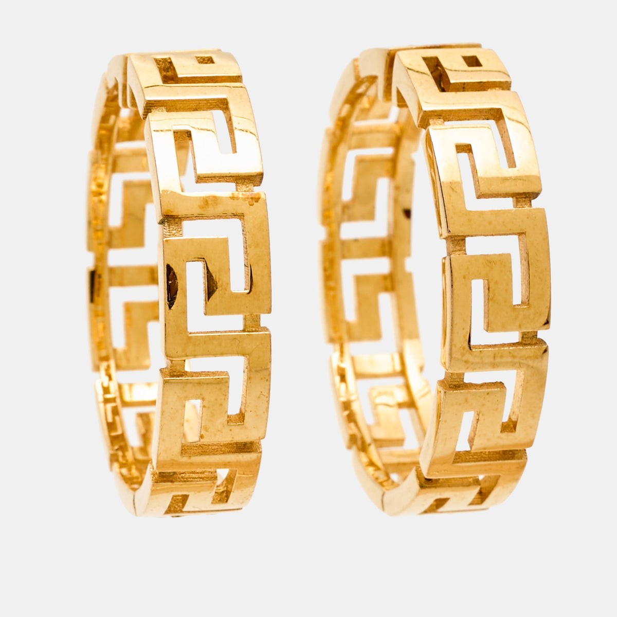 Versace Greca Gold Tone Hoop Earrings
