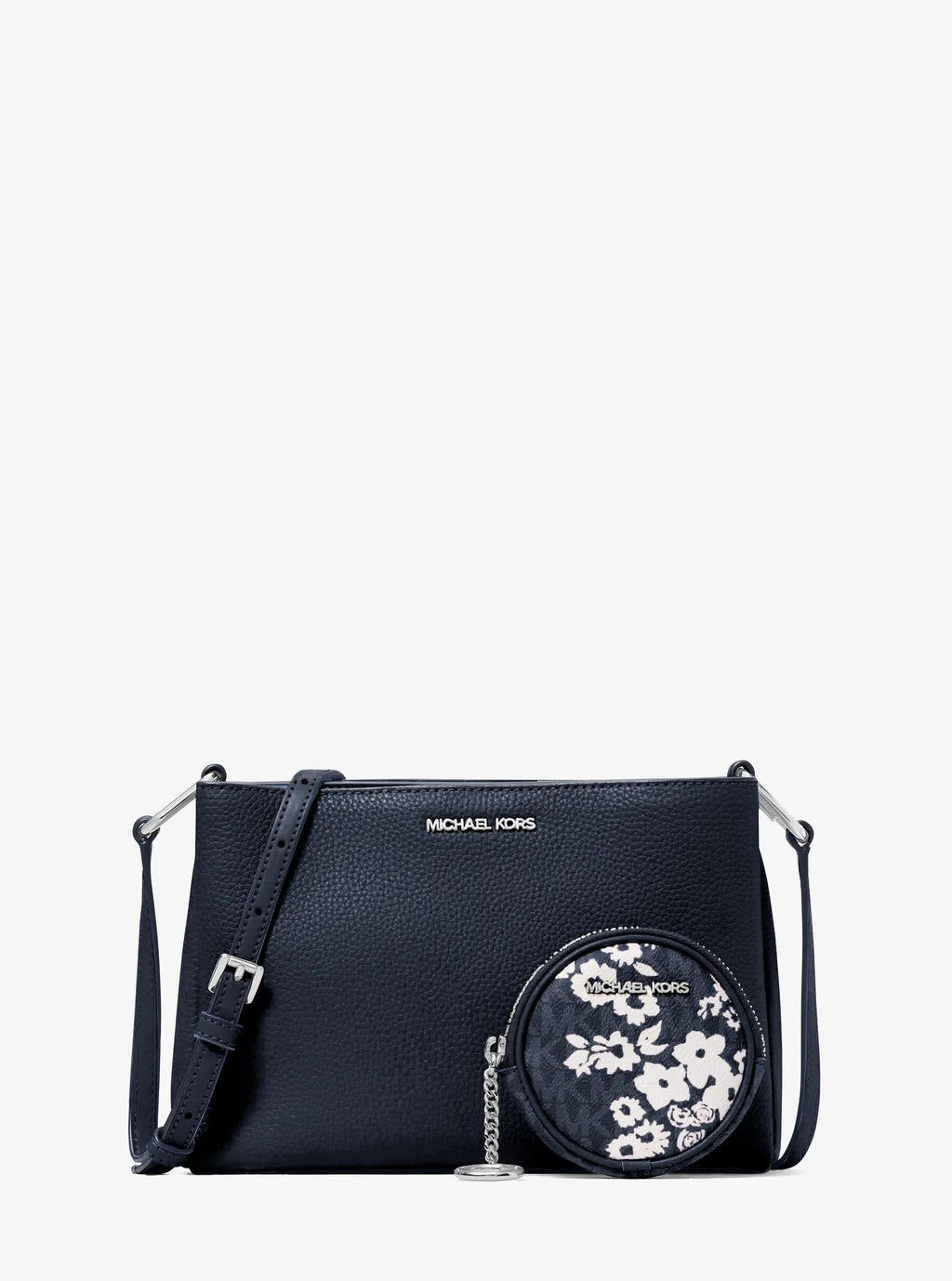 Trisha Pebbled Leather Crossbody Bag With Printed Signature Logo Pouch