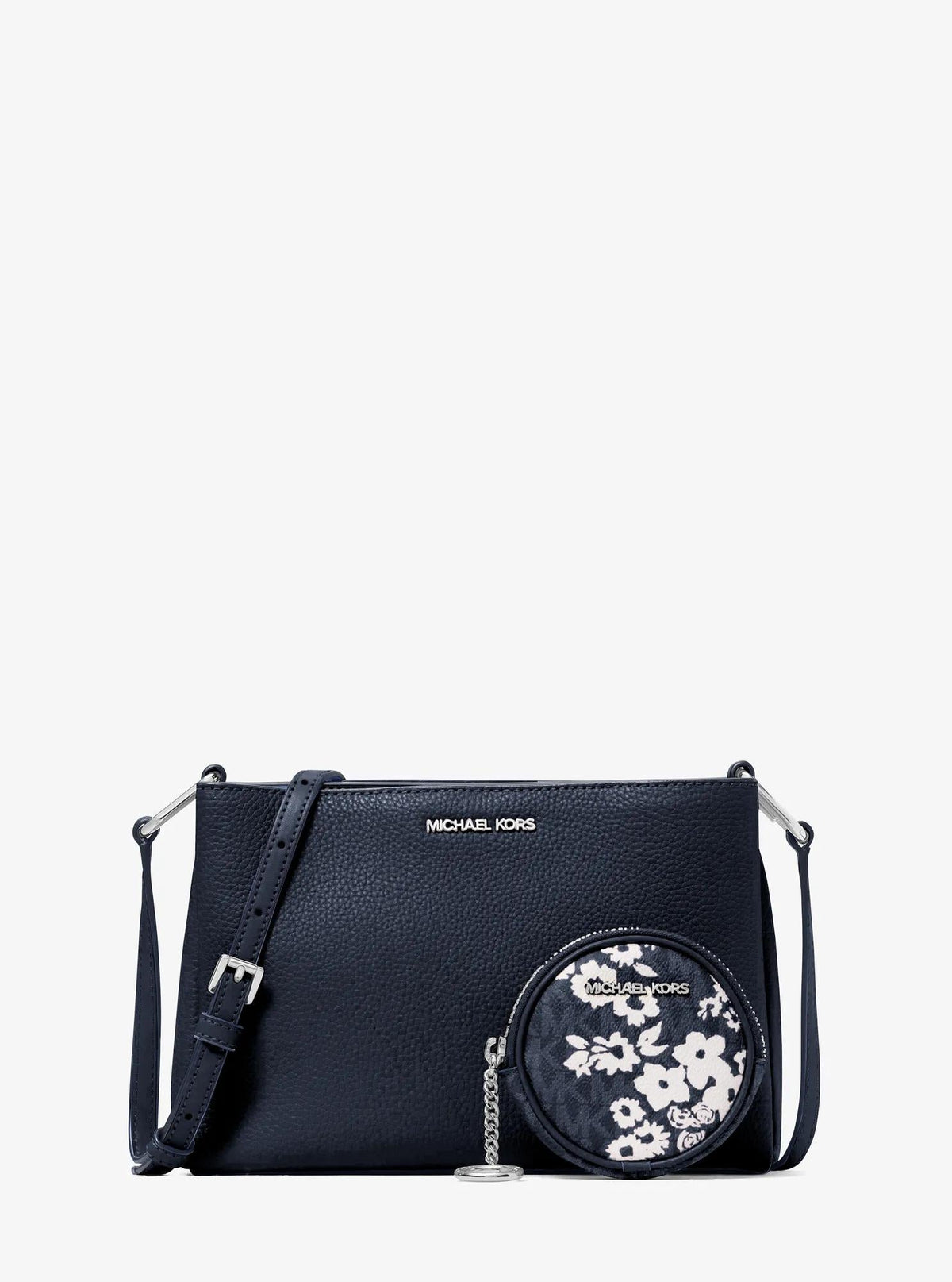 Trisha Pebbled Leather Crossbody Bag With Printed Signature Logo Pouch