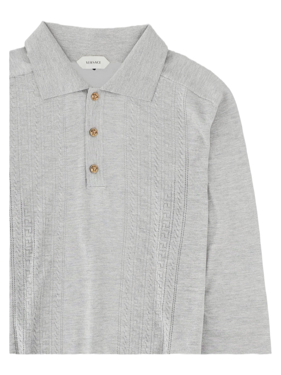 Grey Polo Collar Cotton-Silk Knit Sweater