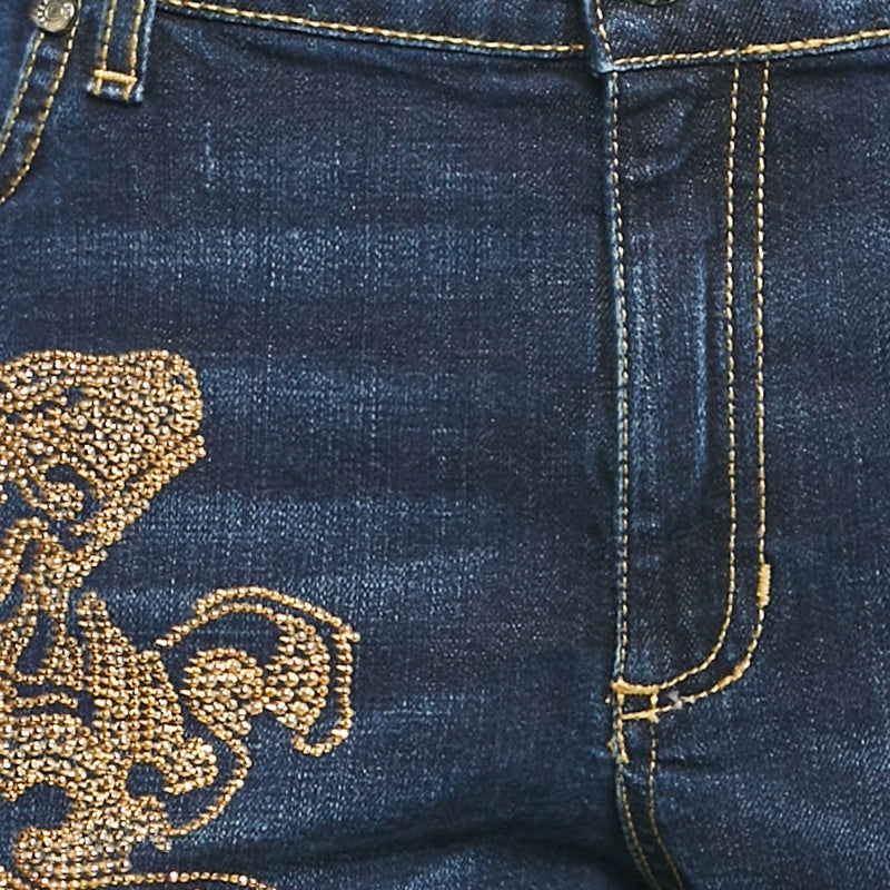 Versace Jeans Navy Blue Studded Denim Skinny Jeans L Waist