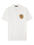 White Ornate Emblem Cotton Polo Shirt