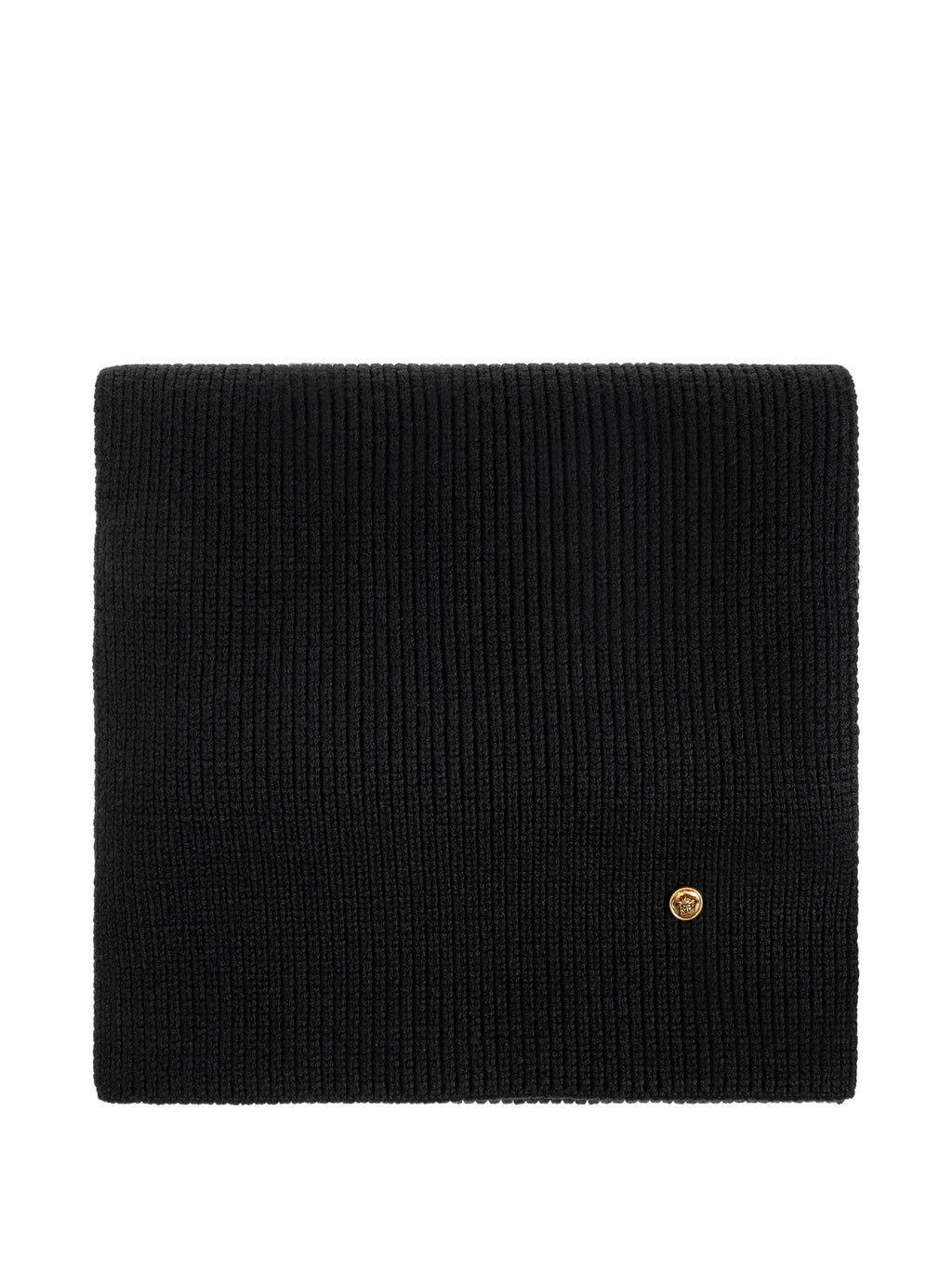 Soft Wool Knit Scarf With Gold Emblem